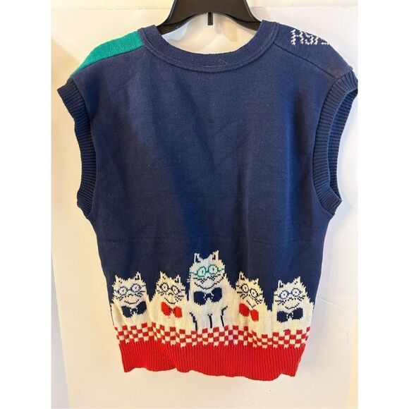 Sweater Loft Button Vest New York USA Cat Lover Vintage Caridan - Picture 7 of 10